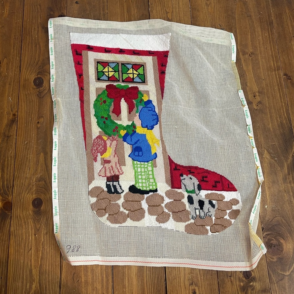 Kappie unfinished Vintage needlepoint stocking